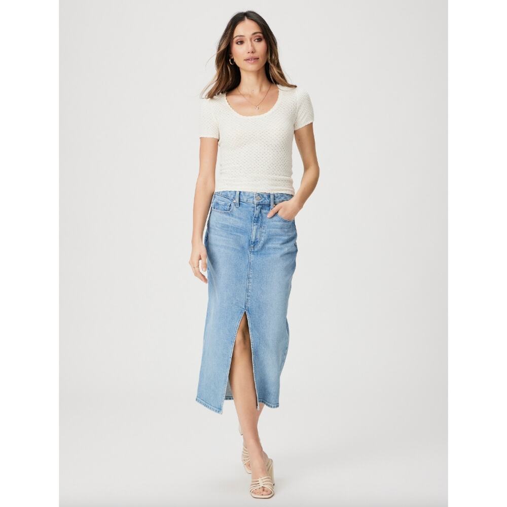 NWT PAIGE Denim Midi Skirt Long Jean Stretch Stretchy Skirt Sz 34